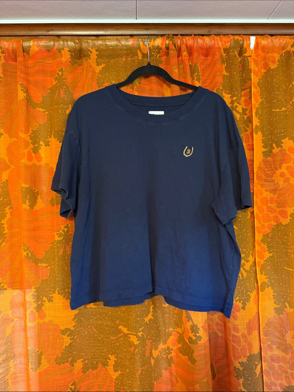 Madewell Navy Short Sleeve Tee with Laurel Crest Embroidery